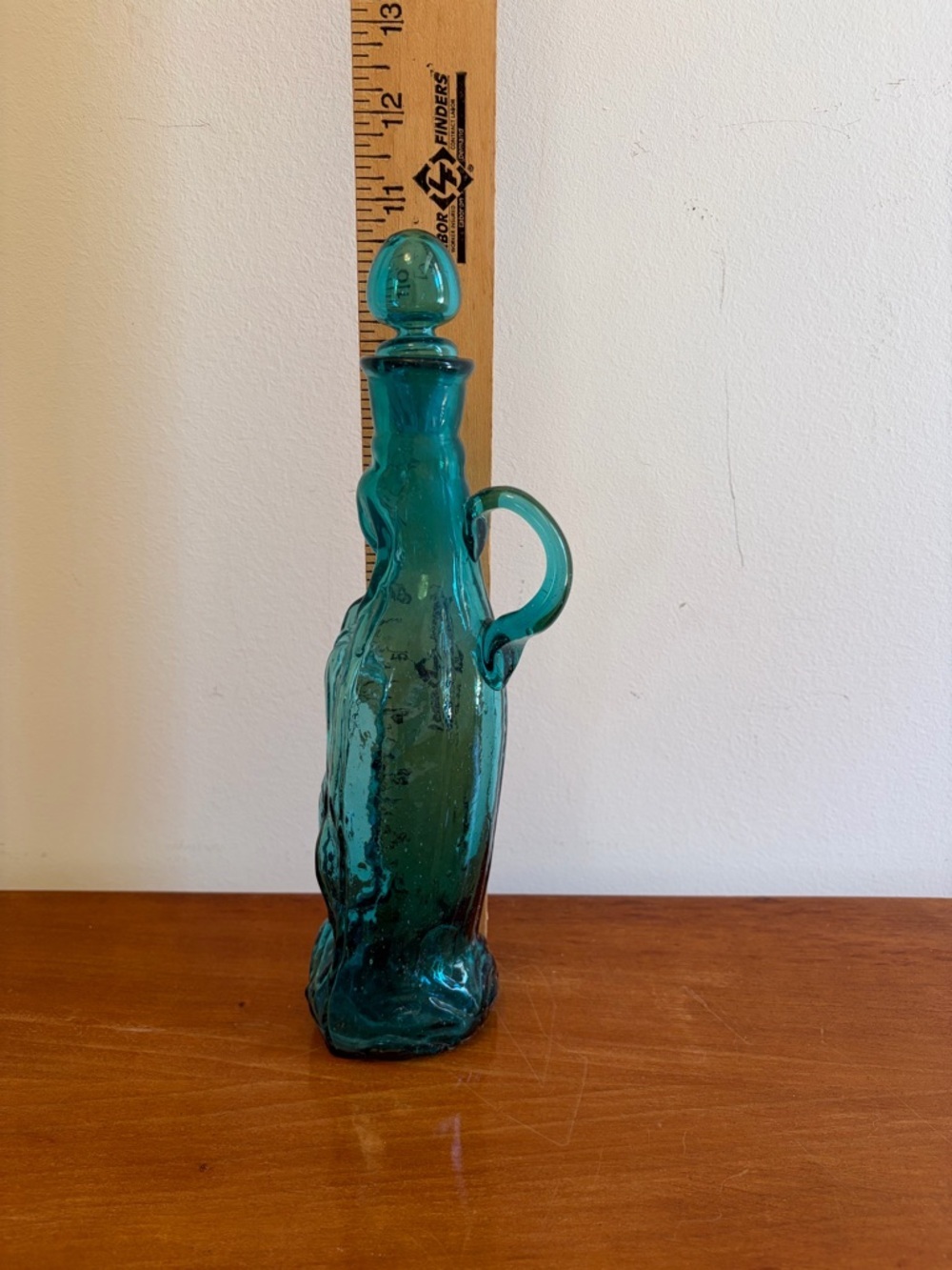 Vintage Hand-Blown Aqua Figural Madonna Glass Bottle with Stopper - Picture 2 of 3